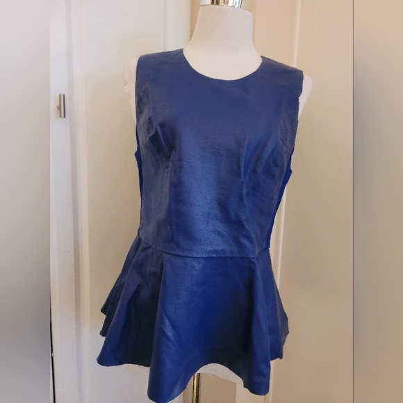 INC International Concepts Tops - INC International Concepts Faux Leather Blue Peplum Top